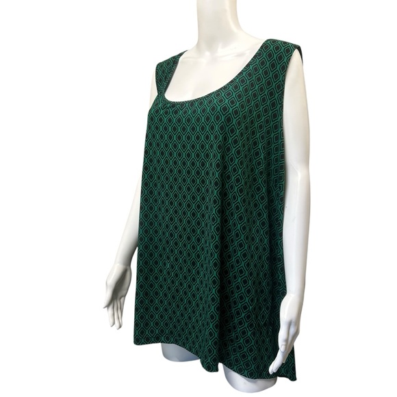 Catherines Black Green Geometric Print Stretchy Shell Tank Top Plus Size 3X - Picture 3 of 6
